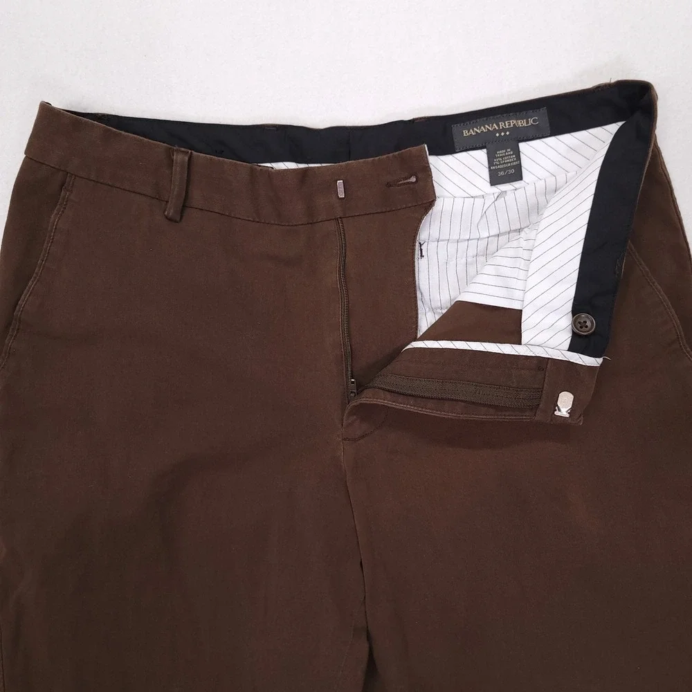 Banana Republic Mens Emerson‎ Straight Chino Pants 35x27.5 Brown Cotton Stretch